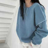 ブルー | ドロップショルダーデザイントレーナー 韓国ファッション 春 | JUNOAH