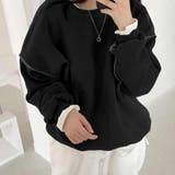 ブラック | ドロップショルダーデザイントレーナー 韓国ファッション 春 | JUNOAH