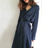 ネイビー | スリットボタンロングシャツ ワンピース シャツワンピース | JUNOAH