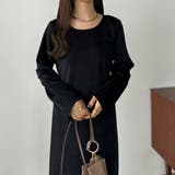 ブラック | callautia バックリボンIラインベロアワンピース | JUNOAH