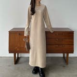 ライトベージュ | callautia バックリボンIラインベロアワンピース | JUNOAH
