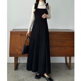 ブラック | callautia 薄手コーデュロイプリーツキャミワンピース | JUNOAH