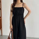 ブラック | callautia リネンライクギャザーキャミサロペットパンツ | JUNOAH