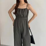 チャコール | callautia リネンライクギャザーキャミサロペットパンツ | JUNOAH