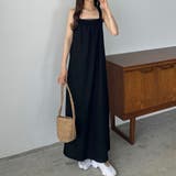 ブラック | callautia ギャザーデザインリネンキャミワンピース | JUNOAH