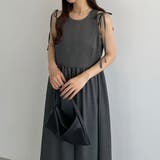 チャコール | callautia ショルダーリボンノースリーブフレアワンピース | JUNOAH