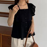 ブラック | callautia フリルノースリーブブラウス | JUNOAH