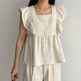 アイボリー | callautia フリルノースリーブブラウス | JUNOAH