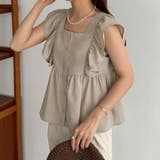 グレージュ | callautia フリルノースリーブブラウス | JUNOAH