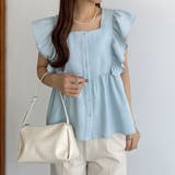 ライトブルー | callautia フリルノースリーブブラウス | JUNOAH