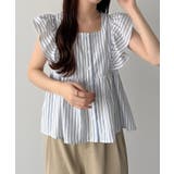 Bライトブルー | callautia フリルノースリーブブラウス | JUNOAH