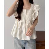 Bグレージュ | callautia フリルノースリーブブラウス | JUNOAH