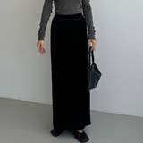 ブラック | callautia ベロアロングIラインスカート | JUNOAH