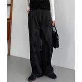 ブラック | callautia 裏起毛ストライプタックスラックス | JUNOAH