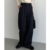 ネイビー | callautia 裏起毛ストライプタックスラックス | JUNOAH