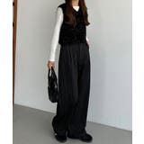 callautia 裏起毛ストライプタックスラックス | JUNOAH | 詳細画像3 