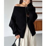 ブラック | callautia Wジップオフショルニット | JUNOAH