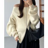 アイボリー | callautia Wジップオフショルニット | JUNOAH