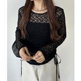 ブラック | callautia サイドギャザーレーストップス | JUNOAH