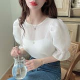 Meiru キャンディースリーブ配色パイピングブラウス | JUNOAH | 詳細画像9