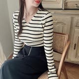 Cアイボリー×ブラック | Meiru【選べる】厚手長袖リブニット | JUNOAH