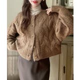 モカ | Meiru 前後2wayケーブル編みショートニットカーディガン | JUNOAH