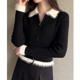 ブラック | バイカラーシャギーダブルジップニット | JUNOAH