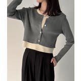 チャコール | レイヤード風配色ショートニットトップス | JUNOAH