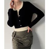 ブラック | レイヤード風配色ショートニットトップス | JUNOAH