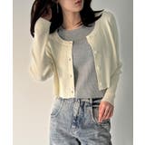 アイボリー | レイヤード風配色ショートニットトップス | JUNOAH