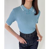 配色ラインチャイナ半袖ポロニット | JUNOAH | 詳細画像10 