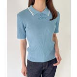 配色ラインチャイナ半袖ポロニット | JUNOAH | 詳細画像12 