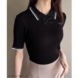 配色ラインチャイナ半袖ポロニット | JUNOAH | 詳細画像2 