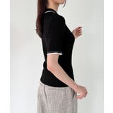 配色ラインチャイナ半袖ポロニット | JUNOAH | 詳細画像4 