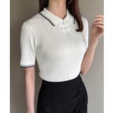 配色ラインチャイナ半袖ポロニット | JUNOAH | 詳細画像6 