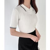 配色ラインチャイナ半袖ポロニット | JUNOAH | 詳細画像8 