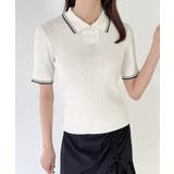 配色ラインチャイナ半袖ポロニット | JUNOAH | 詳細画像9 