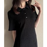 ブラック | ハートボタンストレッチジャガードポロワンピース | JUNOAH