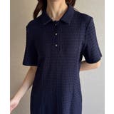 ネイビー | ハートボタンストレッチジャガードポロワンピース | JUNOAH
