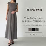 Vネックノースリーブウエスト調整可能ワンピース(薄手、裏地なし) | JUNOAH | 詳細画像1 