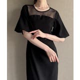 ブラック | シアードッキング胸元デザインワンピース(薄手、裏地なし) | JUNOAH