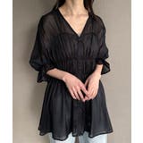 ブラック | シャーリングデザインシアーチュニック | JUNOAH