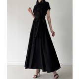 ブラック | ウエストリボンフレアシャツワンピース(薄手、裏地なし、ぺチスカートset) | JUNOAH