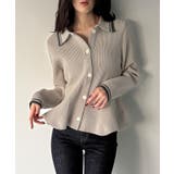 アイボリー | ポロ襟ライン入りペプラムデザインニット | JUNOAH