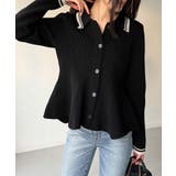 ポロ襟ライン入りペプラムデザインニット | JUNOAH | 詳細画像2 