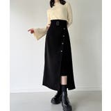 ブラック | 薄手スリットロングスカート | JUNOAH