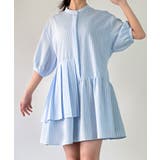 ライトブルー | ストライプアシメティアードチュニック (薄手、裏地なし) | JUNOAH