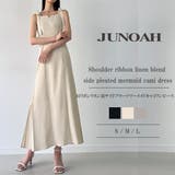 肩リボンリネン混サイドプリーツマーメイドキャミワンピース | JUNOAH | 詳細画像1