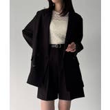 ブラック | バックリボンテーラードジャケット+ショートパンツSET | JUNOAH