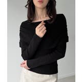 ブラック | オフショル風ドレープニット | JUNOAH